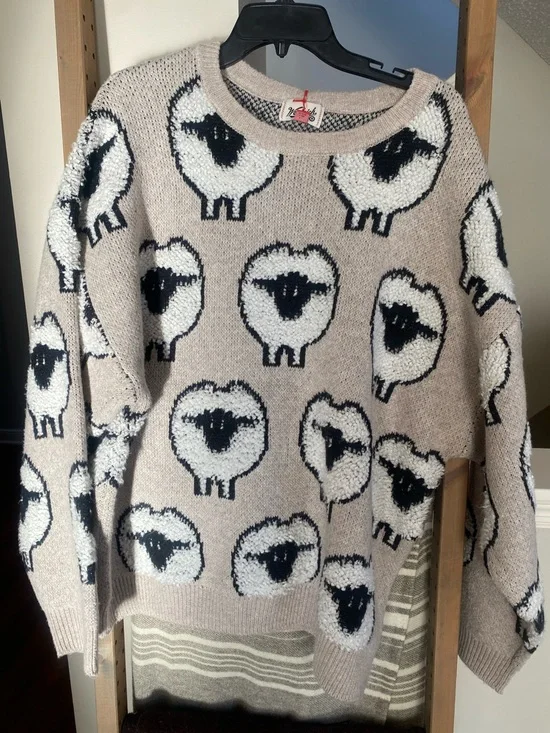 Woolrich and Target Beige Crewneck Sweater with Black and White Sheep Motif - Picture 1 of 5